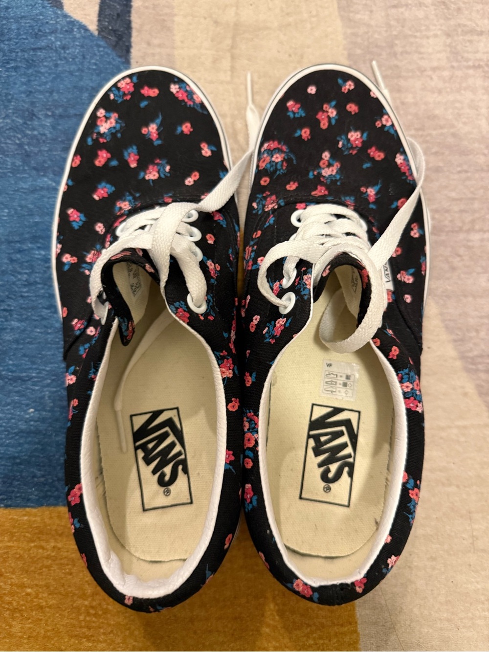 Vans Era Ditsy Floral Black Pink Blue Canvas Low Top Skate Sneakers Shoes Sz 8